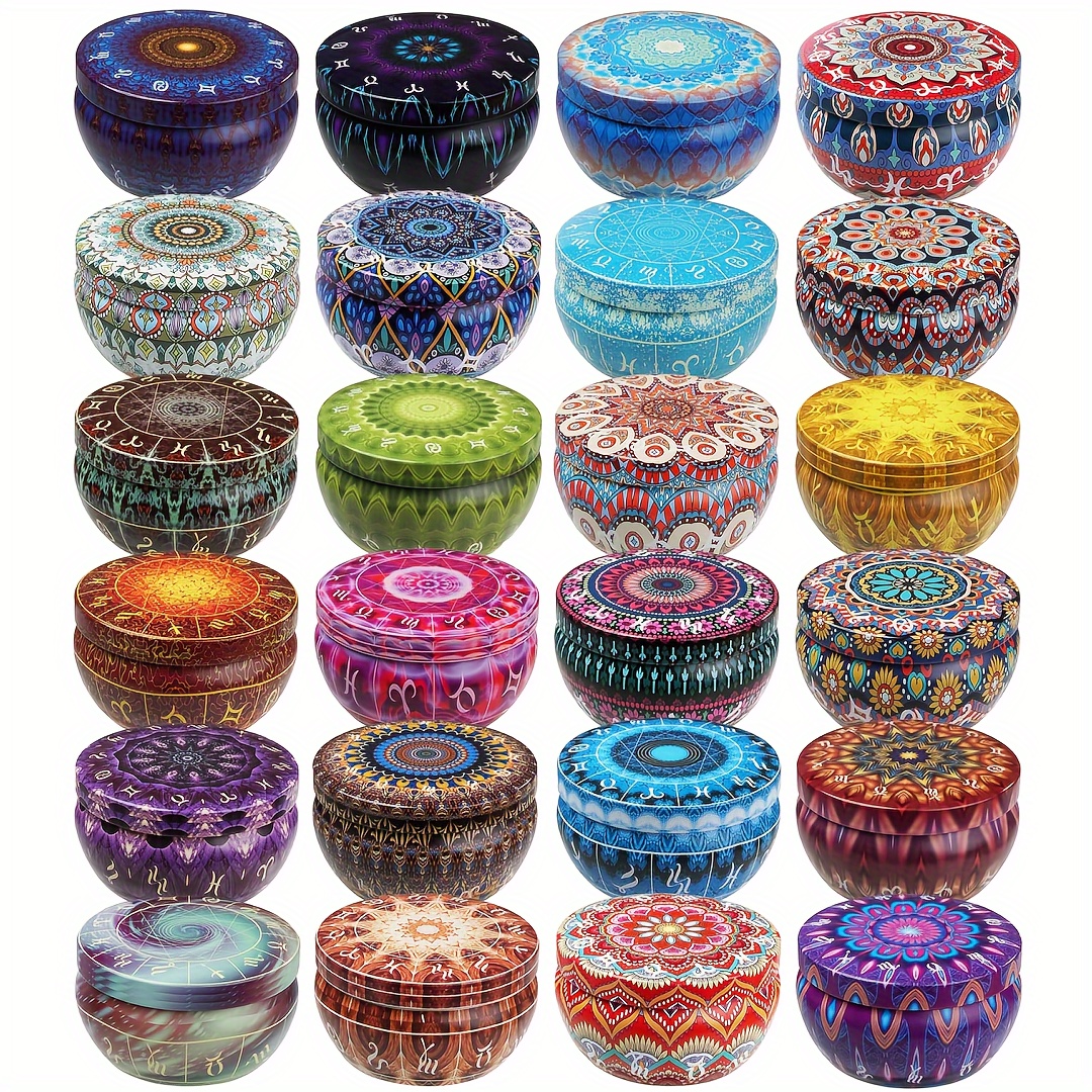 Tin Container Lid - 12pcs Premium Floral Printed Candle Tins