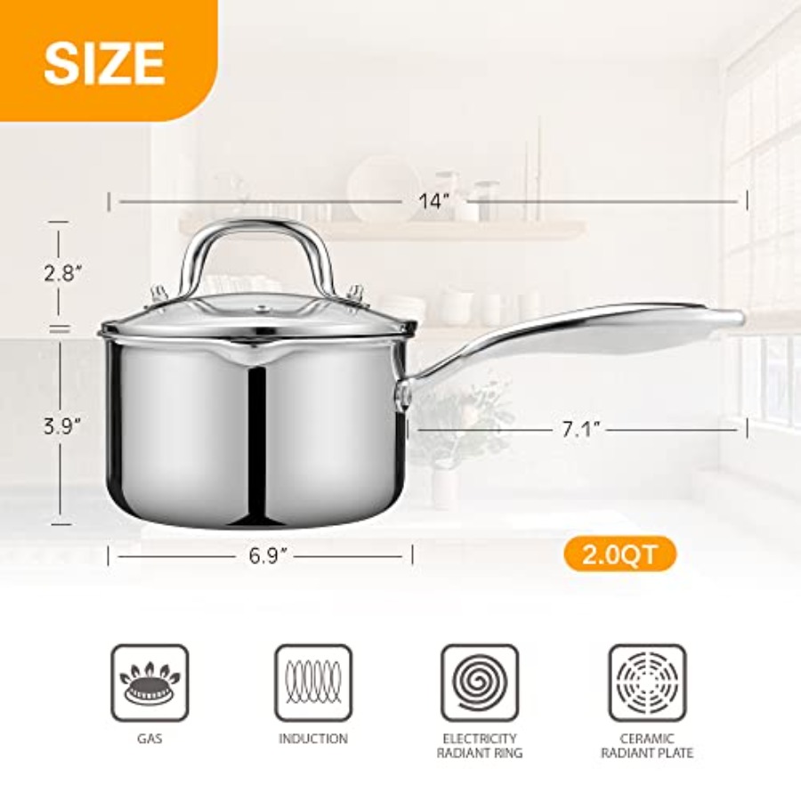 Stainless Steel Saucepan 2.0 Q - Pour Pot Aluminum avis et prix