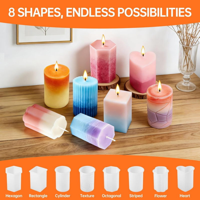 8 Silicone Candle Mold Set，Inc - Candle Making Wicks avis et prix